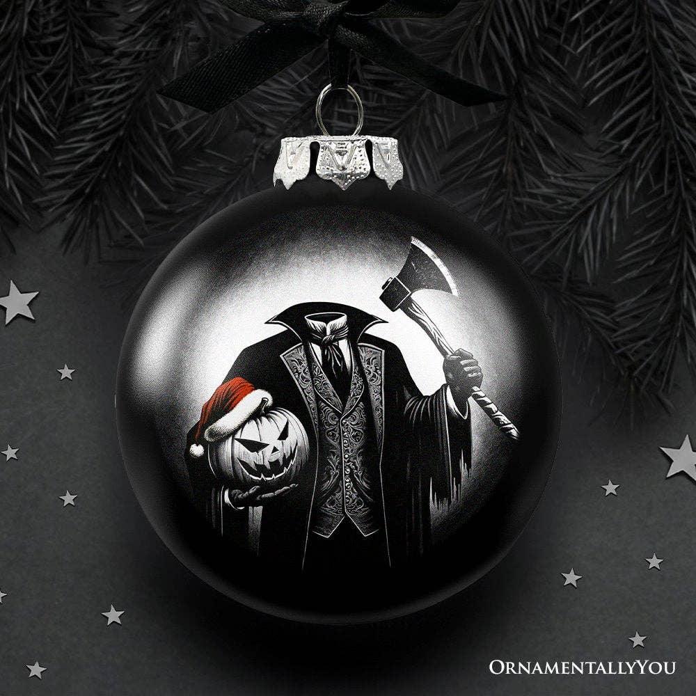 Headless Horseman Spooky Portrait Glass Christmas Ornament - McCabe's Costumes