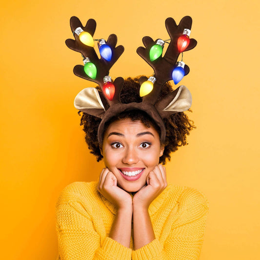 Christmas Jumbo Bulb Light Up Antlers Headband - McCabe's Costumes